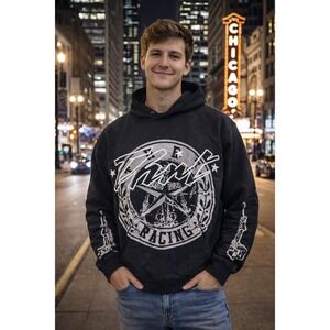 THRT Fast Life Racing Graphic‎ Hoodie Skeleton Born To Race Black Men's Small